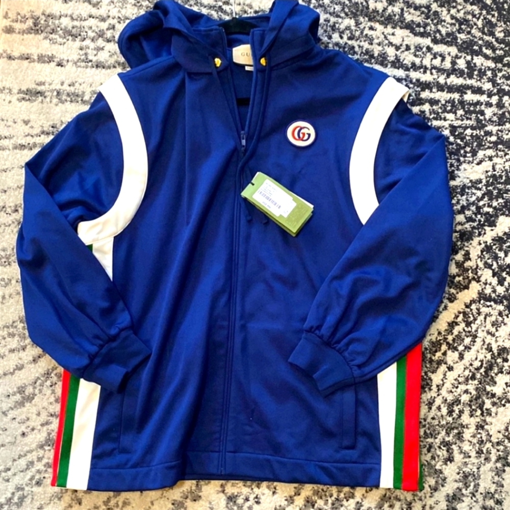 NWT GUCCI Technical Jersey Jacket blue with Websize